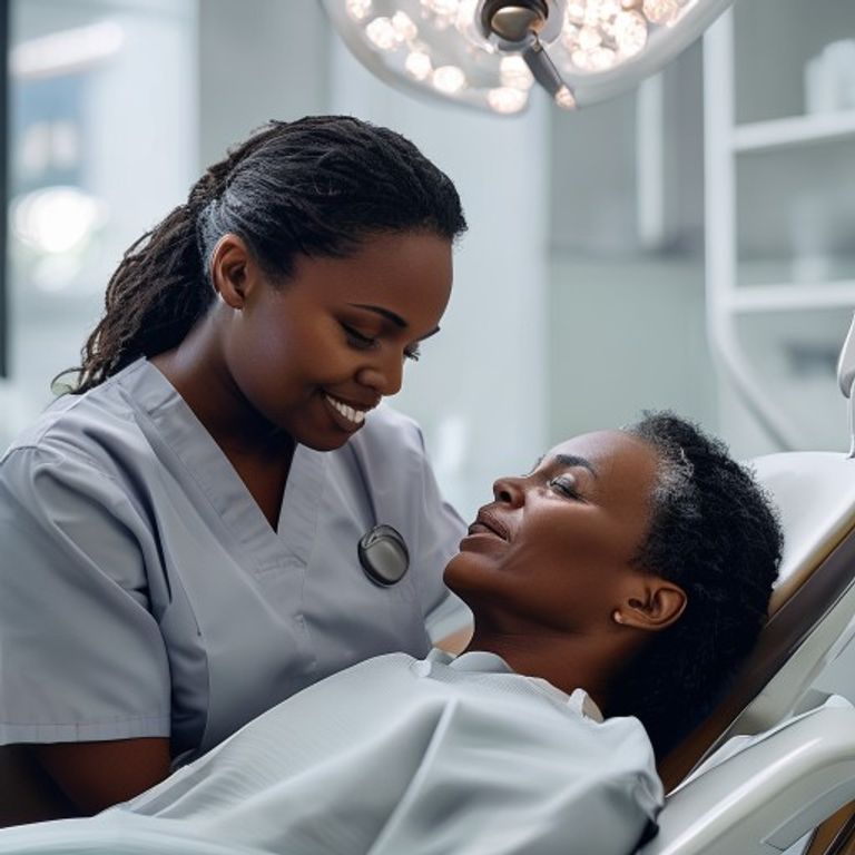 An Ultra Smile dental nurse gently caring for a relaxed patient